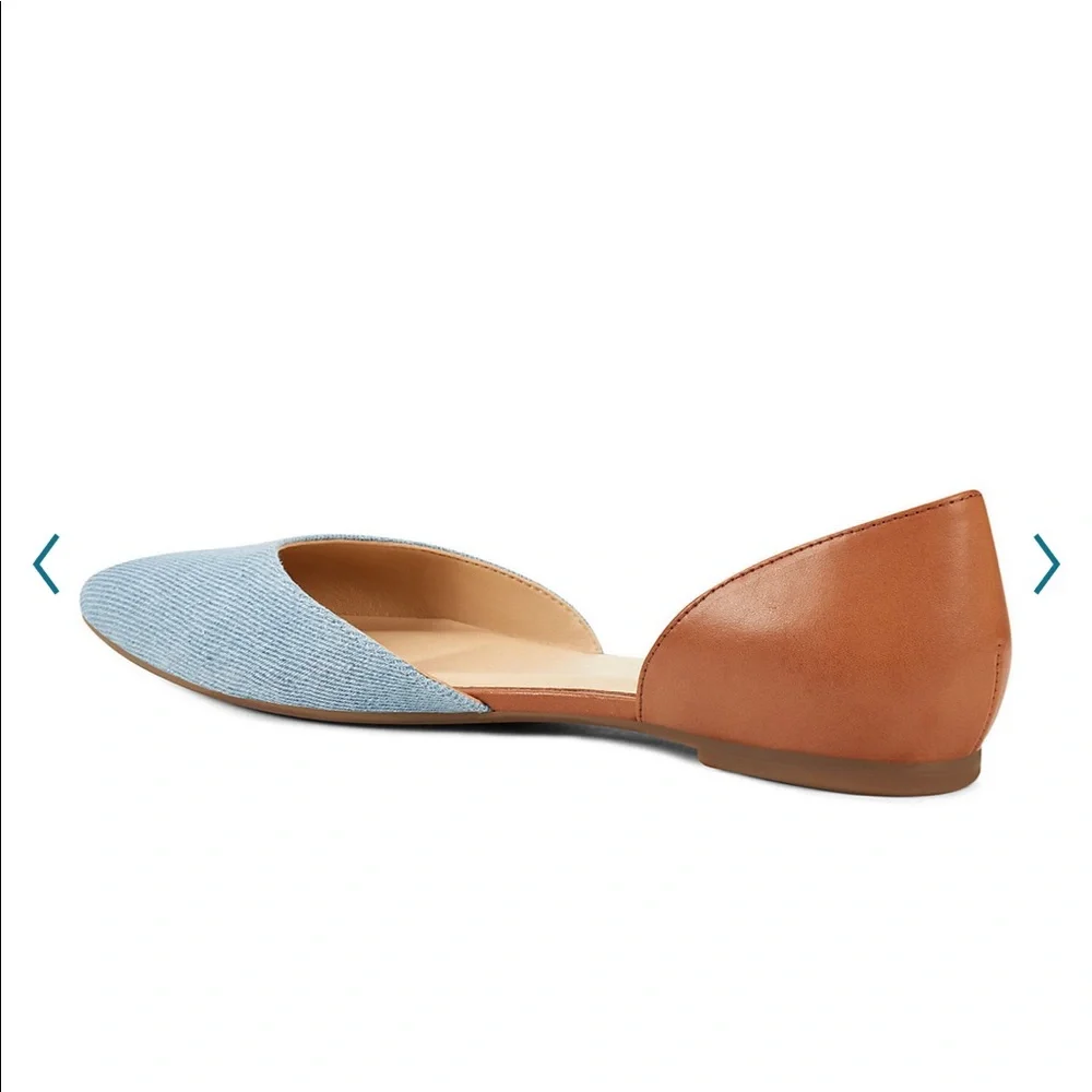 NWT 7 pointed toe slip on brown and denim D’orsay flat Nine West - Picture 8 of 12